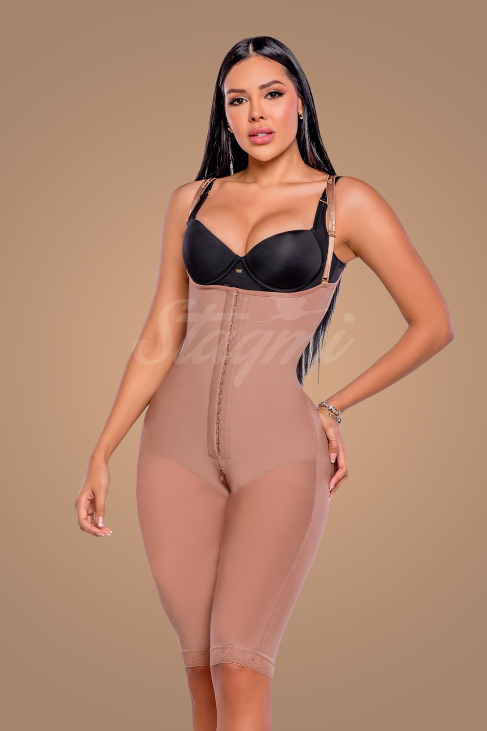 fajas colombiana larga stagmi con broches cocoa, especial para moldeal abdomen  y piernas 